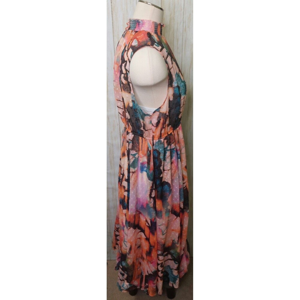 Torrid Midi Dress Clip Dot Smocked Mock Hi Neck Floral Size 0~12~Large Butterfly - Picture 8 of 16